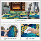 Peacock Rug 2x3-2x3 Rug, Wonderful Peacock Area Rugs for Bedroom, Teal Turquoise Rugs for Living Room, Modern Style Washable Mat, Malachite Green Feather Carpet - Peafowl Home Decor & Gifts