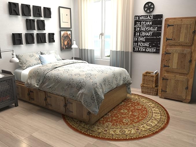 Unique Loom Voyage Collection Traditional Oriental Classic Intricate Design Area Rug (6' 0 x 6' 0 Round, Terracotta/Ivory)