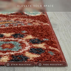 Maples Rugs Reggie Floral Area Rug - Made in USA - Low Pile, Non Slip, Pet-Friendly Mat for Living Room, Bedroom, and Office, 5' x 7', Merlot