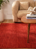 Hand Knotted Loom Wool ECO-Friendly Area Rugs - 6'x6', Square, Red Color, Solid Plain Design, High Pile Thick Handmade Anti Skid Area Rugs for Living Room, Bed Room (L00111)