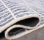 Hand-Tufted 100% Wool Area Rug – Unique Modern Geometric Grid Pattern, Soft Plush Textured Carpet for Living Room, Bedroom, Dining Room & Entryway (Denim Blue, 8' x 8' sq)