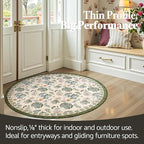 jinchan Elora 4ft Floral Round Rug for Entryway Washable Kitchen Rug Vintage Romance Design Non Slip Indoor Doormat Lightweight Low-Profile Throw Carpet for Living Room Dining Room, Green/Beige