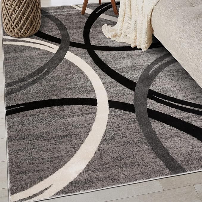 Rugshop Wavy Circles Design Area Rug, Carpet with Jute Backing for Kitchen, Entryway, or Office, Gray, 4' x 6'