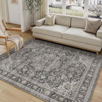 5x7 Washable Vintage Area Rug Black Grey Living Room Bedroom Carpet Non-Slip Soft Low Pile Distressed Indoor Throw Rug for Dining Room Entryway Office