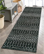 Lahome Moroccan Black Long Runner Washable Hallway Rug, Ultra-Thin Non Slip Kitchen Runner, Soft Modern Print Indoor Floor Carpet for Entryway Stair (Black, 2'5''x12'')