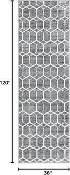 Rugs.com Lattice Trellis Collection Rug – 10 Ft Runner Gray Low-Pile Rug Perfect for Hallways, Entryways