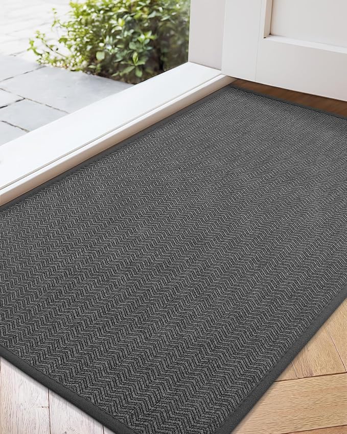 Color&Geometry Thin Indoor Entrance Mats, 24"X36" Indoor Mats for Entryway Non Slip Rubber Backed, Dirt Trapper Door Rugs for Entryway Indoor 2x3 Washable, Charcoal Grey (Rolled-up NO Creases)