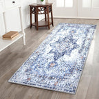 COMSLE Washable Door Mat, Front Door Mat Indoor Faux Wool Absorbent Small Rugs for Entryway Distressed Throw Rug Non-Slip Accent Floor Carpet for Entrance Bedroom, 24X48 Inches Blue
