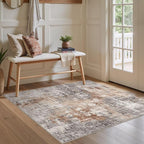 Square Area Rug Living Room Rugs - 5x5 Washable Large Soft Indoor Neutral Modern Abstract Low Pile Rug Carpet for Bedroom Dining Room Farmhouse Home Office - Grey Brown