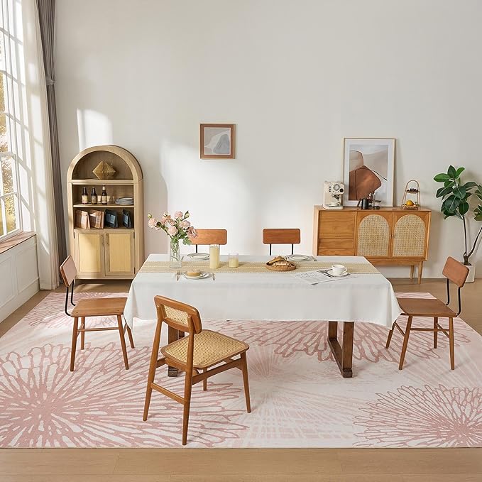 WITSHOCK Pink Rugs 12x15 for Bedroom Girls,Floral Modern Distress Print Pattern Carpet for Living Room Dining Room,Stain Resistant Anti Slip Backing Rugs for Kids Room Nursery Playroom,Light Pink