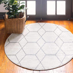 Unique Loom Trellis Frieze Collection Area Rug - Geometric (7' Round, Ivory/ Gray)
