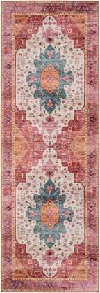 Moynesa Ultra-Thin Washable Pink Runner Rug - 2x6 Washable Long Hallway Rug Runner Kitchen Mat, Oriental Medallion Laundry Room Carpet Runner for Powder Dressing Room Cabinet Bedside Bathroom