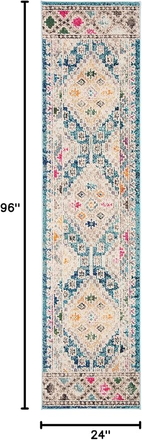 SAFAVIEH Madison Collection Runner Rug - 2' x 8', Dark Blue & Yellow, Boho Diamond Distressed Design, Non-Shedding & Easy Care, Ideal for High Traffic Areas in Living Room, Bedroom (MAD418N)