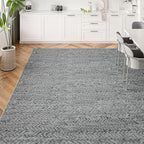 Eleisa Modern Vintage 5x7 Herringbone Chevron Area Rug for Living Room, Light Grey, Non-Slip Stain Resistant Washable Rug, Farmhouse Home Decor Carpet for Bedroom, Kitchen, Dining Room