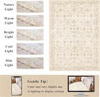 Washable Area Rug 5x7 Beige Rugs for Living Room, Vintage Boho Large Rug for Bedroom Dining Room Office, Distressed Floral Print Carpet for Under Table, Soft Non Slip Low Pile Throw Carpet Indoor Mat
