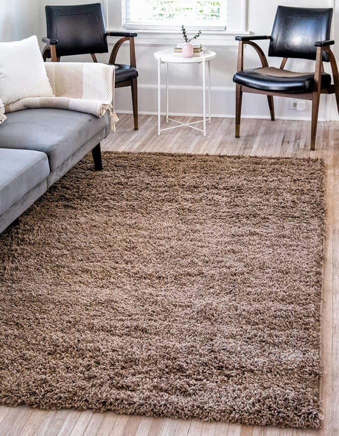 Unique Loom Solid Shag Collection Area Rug (8' x 10' Rectangle, Sandy Brown)