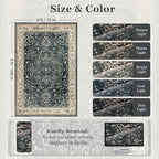 Distressed Farmhouse Area Rugs 6x9 for Living Room, Low Pile Thin Rugs for Bedroom Manchine Washable Non Slip, Dark Medallion Pinted Carpet for Dining Room Guest Room Home Office, Midnight
