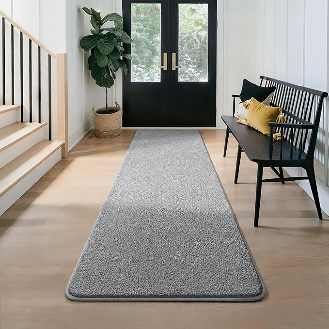 Runner Rug for Hallway, 2x8 Feet Non-Slip Washable Grey Long Area Rug Runners for Hallways Bedroom, Soft Modern Comfy Memory Foam Runner Rugs Indoor Carpet for Kitchen Entrance Living Room