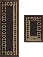 Antep Rugs Alfombras Modern Bordered 2pc Non-Skid (Non-Slip) Low Profile Pile Rubber Backing Indoor Kitchen Runner Rugs (Brown Beige, 2pc Set)