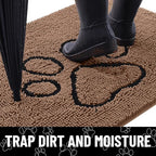 Smiry Dog Door Mat for Muddy Paws, Absorbent Dirt Trapper Non Slip Quick Dry Washable Chenille Mat for Mud Dogs, Entry Rug for Indoor and Outdoor (30x20 Inches, Coffee and Black)
