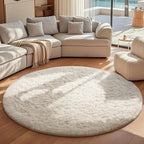 Ophanie Round Rugs 7Ft Ivory Circle Area Rug, Aesthetic Room Decor, Fluffy Fuzzy Bedroom Carpet, Plush Soft Shaggy Cream Living Room Rugs for Kids Home Decor, Nursery
