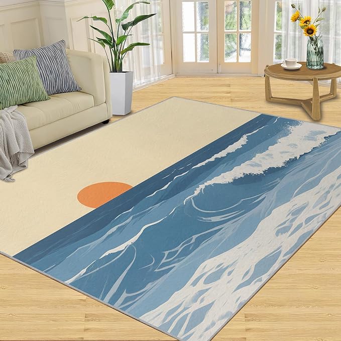 Boho Sun Area Rugs 5x8ft, Abstraction Deco Living Room Carpet, Minimalist Sunburst Decorative Carpet Protect Floor for Bedroom Men Office Hardwood Floors