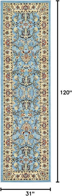 Rugs.com Yasmin Collection Rug – 10 Ft Runner Light Blue Medium Rug Perfect for Hallways, Entryways
