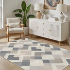 Modern Area Rug Living Room Rugs 4x5, Minimalist Soft Boho Geometric Rug, Non-Slip Washable Low Pile Non Shedding Carpet for Bedroom Office Dining Room Kitchen Nursery, Gray Beige White