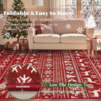 Christmas Rug 4x6 Washable Rugs, Boho Christmas Tree Snowflake Rug Non-Slip Soft Low Pile Non Shedding Indoor Holiday Decor Carpet for Living Room Bedroom Dining Room Home Office (Xmas Red, 4'x6')