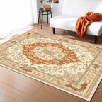Orange Bohemian Rectangular Area Rugs for Living Room Bedroom 5 x 6.9 ft Vintage Farmhouse Floral Pattern Non-Shedding Soft Low Pile Rug Non Slip Washable Rug for Nursery Entryway Playroom