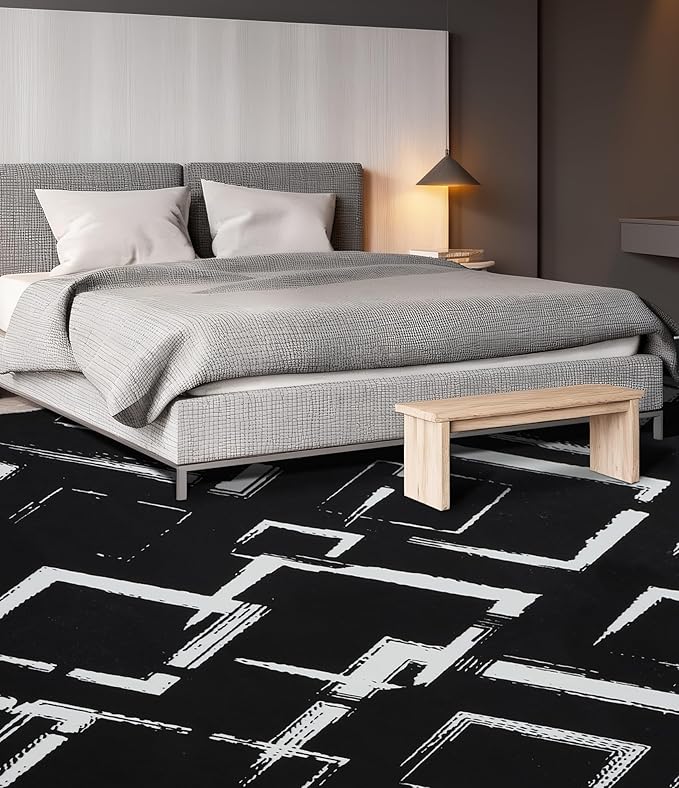 YIHOUSE Black Modern Geometric Area Rug 8x10, Black and White Rug with Abstract Diamond Patterns,Non-Shedding Washable Rugs for Bedroom, Home Office and Living Room