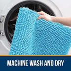 OLANLY Bathroom Rugs 47x24, Extra Soft Absorbent Chenille Bath Rugs, Rubber Backing Quick Dry, Machine Washable Bath Mats for Bathroom Floor, Tub and Shower, Home Decor Accessories, Sky Blue