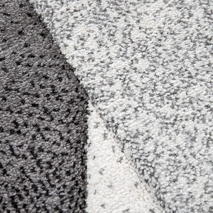 Paco Home Modern Area Rug Bordered with Geometric Pattern Turquoise Grey with Contour Cut, Size: 4' x 5'7"