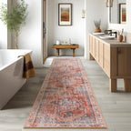 Phantoscope Washable Runner Rug 2'x10' Non-Slip, Vintage Neutral Fall Hallway Rugs for Entryway, Stair, Bedroom, Distressed Boho Medallion Pattern, Low-Pile Foldable Floor Carpet, Rust Orange