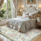 Lahome Vintage Floral Area Rugs 8x10,Large Rugs for Living Room Boho Area Rug Machine Washable, Low Pile Bedroom Rugs 8x10 Carpet for Office Rug Playroom Dining Room（Cream/Green）