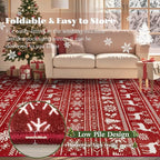 Christmas Rug 6x9 Washable Rugs, Boho Christmas Tree Snowflake Rug Non-Slip Soft Low Pile Non Shedding Indoor Holiday Decor Carpet for Living Room Bedroom Dining Room Home Office (Xmas Red, 6'x9')