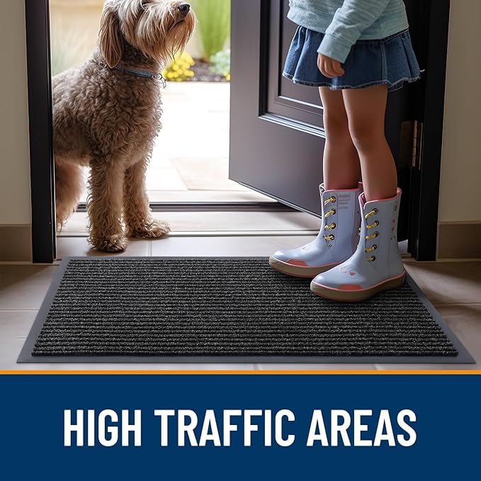 OLANLY Front Door Mat Indoor Outdoor Entrance, Waterproof Heavy Duty Doormat, Fade Resistant, Low Profile, Easy Clean Patio Porch Welcome Floor Mats for Entry, 35x30, Off-Black