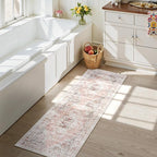 Uphome Bathroom Rugs Runner, Distressed Farmhouse Boho Blush Pink Bath Mat, Non Slip Washable Long Bath Rugs, Vintage Traditonal Soft Bathroom Runner for Bathtub Sink Shower, 18x47 inch