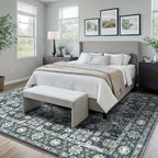 Washable 6×9 Area Rug for Living Room, Vintage Floral Rug Soft Non Slip Stain Resistant Boho Carpet for Indoor Bedroom Dinning Room Home Office Blue/Navy