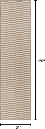 Unique Loom Outdoor Striped Collection Area Rug - Striped (2' 7" x 10' Runner Taupe/Ivory)