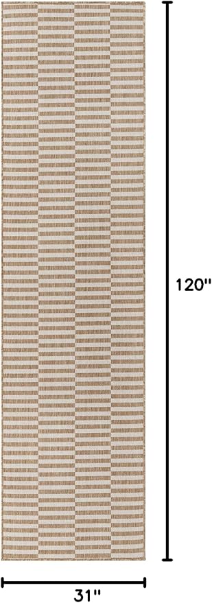 Unique Loom Outdoor Striped Collection Area Rug - Striped (2' 7" x 10' Runner Taupe/Ivory)