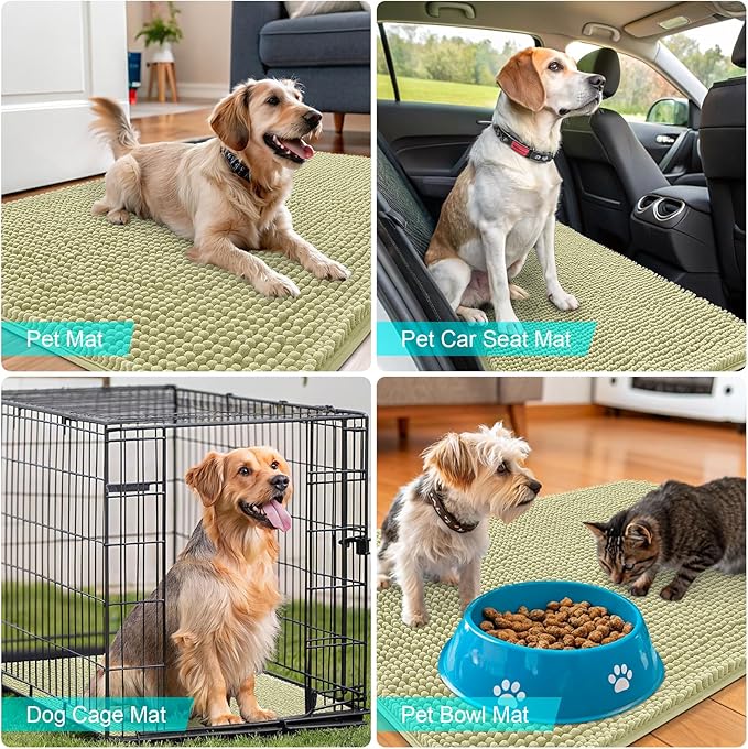 OLANLY Dog Door Mat for Muddy Paws 30x20, Absorbs Moisture and Dirt, Absorbent Non-Slip Washable Doormat, Quick Dry Chenille Mud Mat for Dogs, Entry Indoor Entryway Carpet for Inside Floor, Vanilla