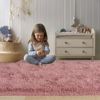 Soft Fluffy Area Rug for Bedroom, Blush Pink Fuzzy Shaggy Oval Throw Rugs for Bedside, Non-Slip Cozy Plush Shag Carpet for Girls Kids Room Nursery Dorm Living Room, 2.6 x 5.3 Feet