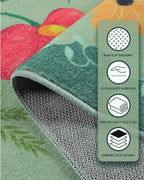 Boho Floral Runner Rug 2x6, Washable Non-Slip Kitchen Rug, Ultra Soft Vintage Carpet for Hallways, Kitchen, Bedroom, Bathroom (Green)