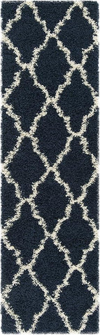 SAFAVIEH Dallas Shag Collection Runner Rug - 2'3" x 20', Navy & Ivory, Trellis Design, Non-Shedding & Easy Care, 1.5-inch Thick Ideal for High Traffic Areas in Living Room, Bedroom (SGD257N)