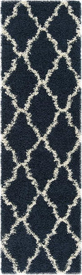 SAFAVIEH Dallas Shag Collection Runner Rug - 2'3" x 10', Navy & Ivory, Trellis Design, Non-Shedding & Easy Care, 1.5-inch Thick Ideal for High Traffic Areas in Living Room, Bedroom (SGD257N)
