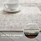 Fmfunctex 3x8 Runner Rug Beige Washable Vintage Neutral Distressed Non Slip Low Pile Indoor Carpet Soft Retro Floral Hallway Entryway Rug for Kitchen Living Room Bedroom Bathroom Laundry Entry Bedside