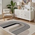 Modern Washable Rug for Living Room 4x5, Boho Abstract Striped Area Rugs, Soft Non Slip Low Pile Farmhouse Carpet for Bedroom Dining Room Kitchen, Stain Resistant, Pet Friendly, Beige Black