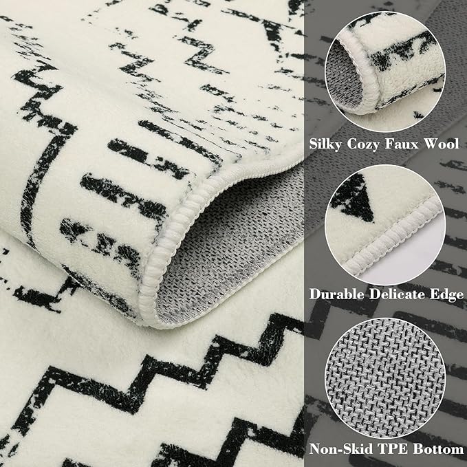 Wonnitar Moroccan 3x5 Area Rug, Washable White Non-Slip Entry Rug, Farmhouse Rustic Small Living Room Rug Tribal Non-Shedding Throw Mat Indoor Floor Carpet for Kitchen Bedroom Mud Room (Beige,3'x5')