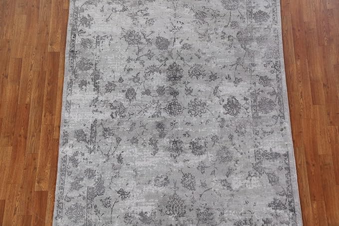 Rug Source Modern Collection, 5x8 Abstract Rug, Hand Knotted Greys & Charcoal Floral Rug, Oriental 100% Silk Carpet for Foyer, Entryway and Hallway